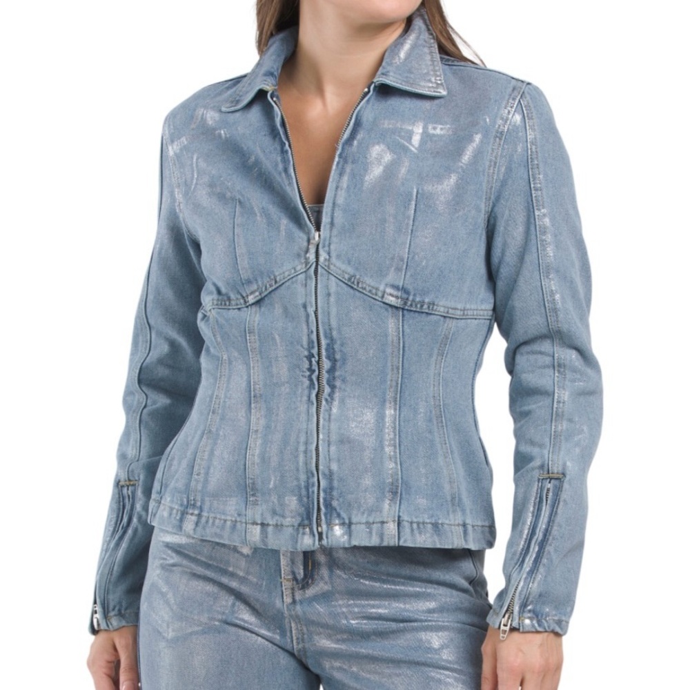 BLANK NYC WOMEN’S DENIM METALLIC OCATED JACKET SIZE S - Picture 4 of 14